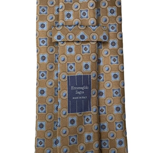 Ermenegildo Zegna Men's Contemporary Tie Gold Geometric Satin Silk 3.75" x 60.5" - Picture 2 of 7
